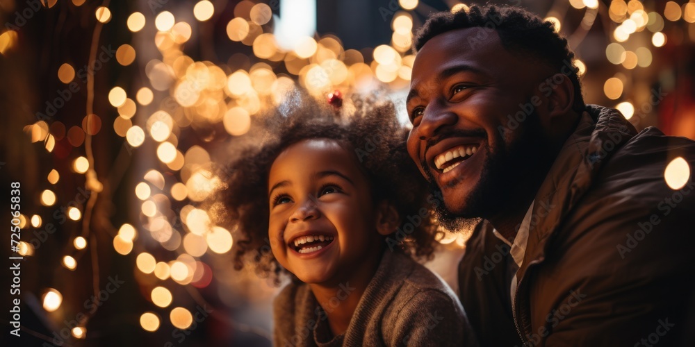 Magical Winter Evening with Father and Daughter