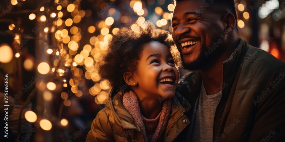 Sparkling Laughter Amidst Festive Lights. Father and daughter Sparkling Laughter Amidst Festive Lights. Father and daughter
