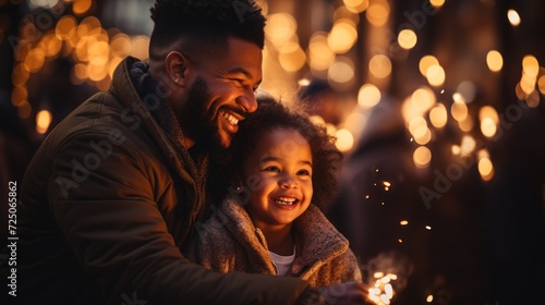 Illuminated Laughter and Warmth in Winter. Father and daughter