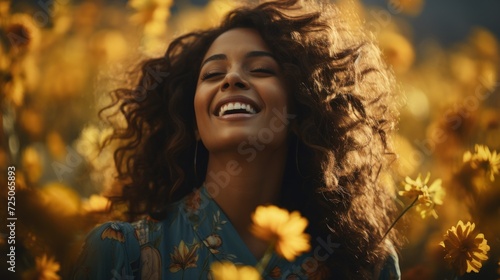 Joyful Woman Amongst Golden Flowers