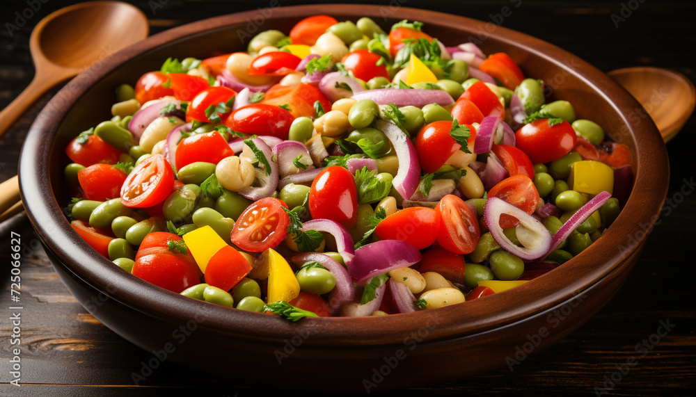 Fresh, healthy salad tomato, cucumber, onion, pepper, olive, parsley generated by AI