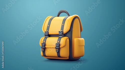 yellow backpack 3d icon, school or travel digital illustration. Vector illustration