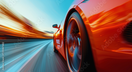 A red generic and unbranded sport car driving down the highway