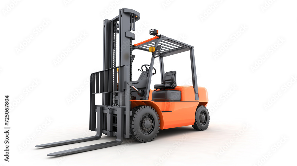An orange forklift isolated on a white background