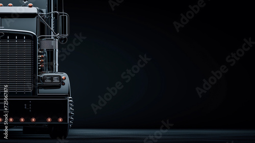 Closeup on a black truck isolated on a black background, copyspace photo