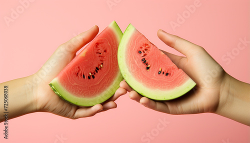 A juicy watermelon slice, a refreshing summer snack generated by AI photo