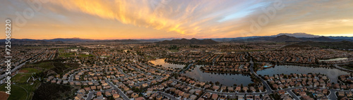 Sunrise in Menifee, California., USA. This is a 5 image aerial panoramic at 400' above ground level.
