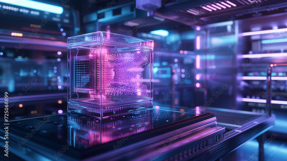 A sophisticated quantum computer in a high-tech lab setting A sophisticated quantum computer in a high-tech lab setting
