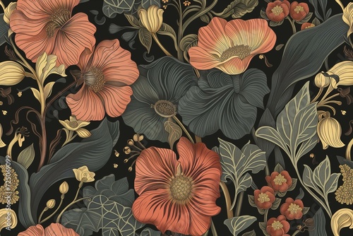art nouveau floral background, dark muted colors photo