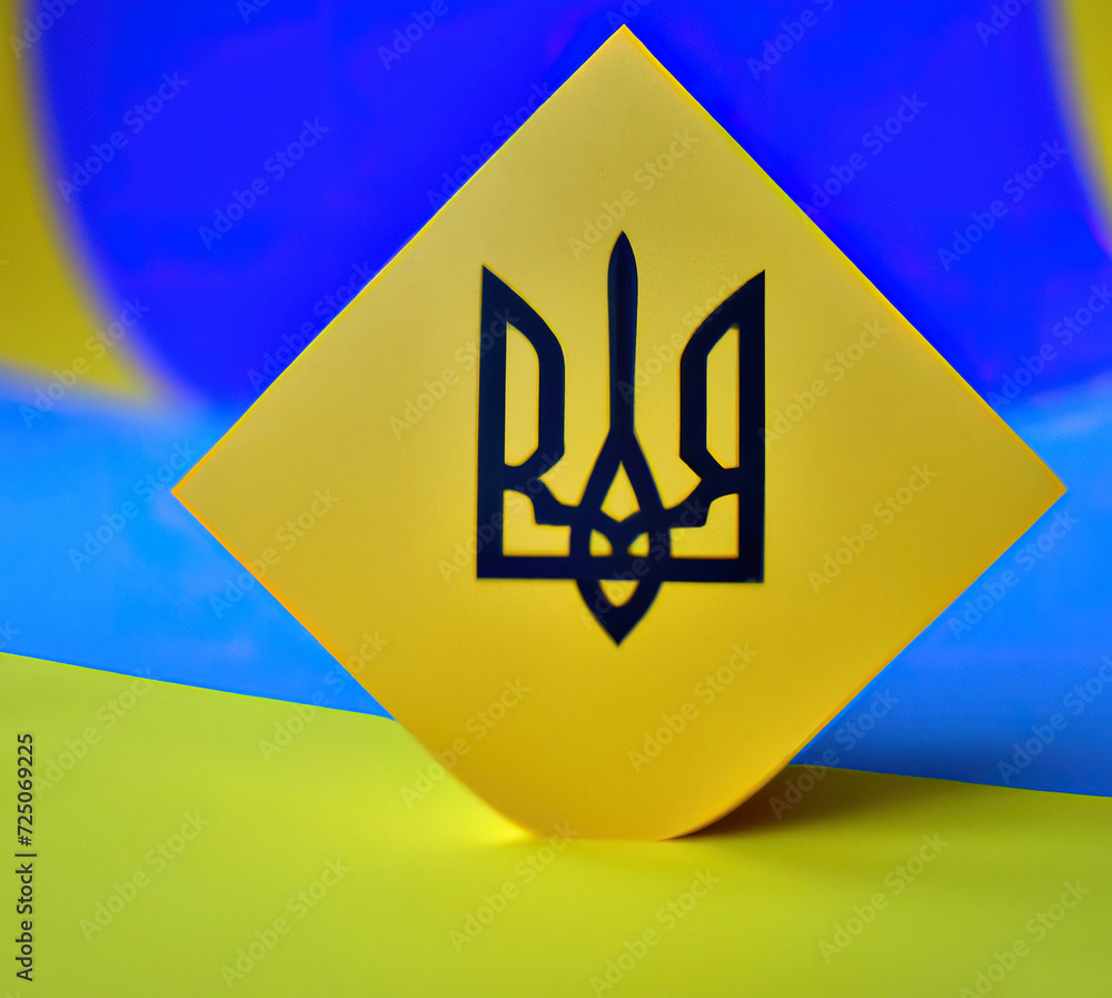 Znaki narodowe nacjonalistyczne Ukrainy w barwach flagi narodowej. - obrazy, fototapety, plakaty 