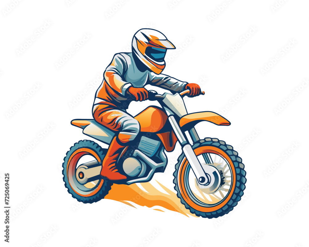 Man riding moto cross illustration for t-shirt, logo, poster, card, banner, emblem. Comic style. Man riding moto cross illustration for t-shirt, logo, poster, card, banner, emblem. Comic style.