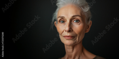 Beauty of ageing on a nice old lady with some wrickles but stil beautyful and feminime with black background photo