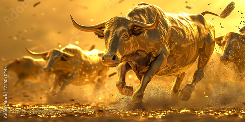 Golden bulls are running symbolise the cryptocurrency market rise
