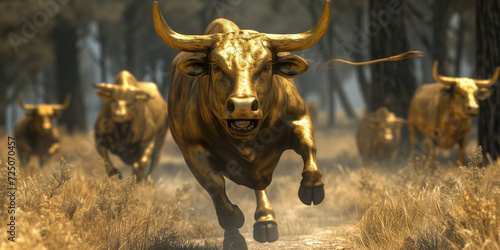 Golden bulls are running symbolise the cryptocurrency market rise