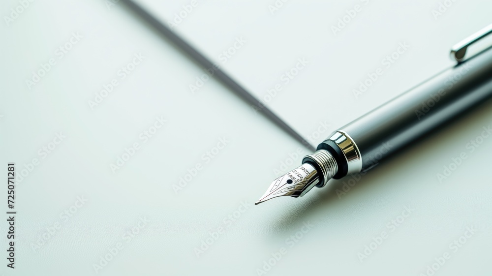 Fototapeta premium Sleek fountain pen positioned diagonally on a clean, white backdrop