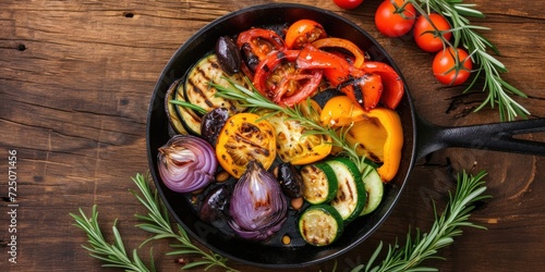 Grilled Vegetables on Wooden Table