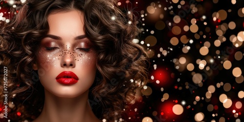 Woman With Red Lipstick and Glitter on Face
