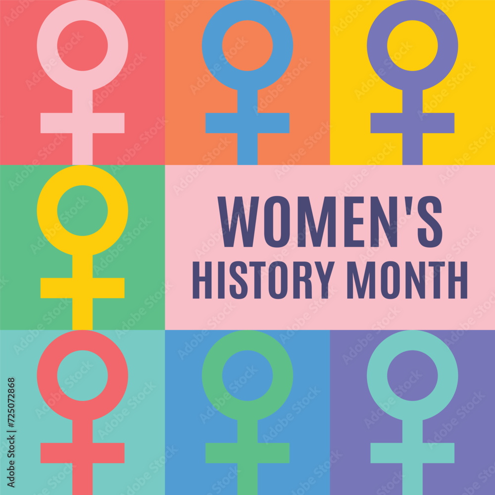 Women's History Month design concept . The annual month that highlights the contributions of women to events in history.  - obrazy, fototapety, plakaty 