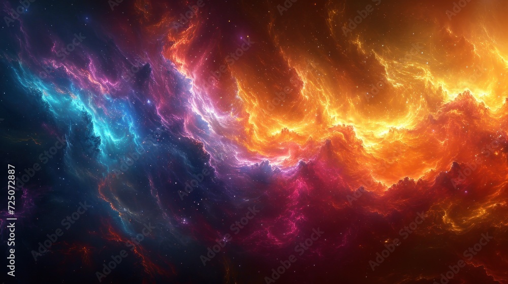 a colorful space filled with lots of stars and a bright orange and blue cloud in the center of the picture. a colorful space filled with lots of stars and a bright orange and blue cloud in the center of the picture.