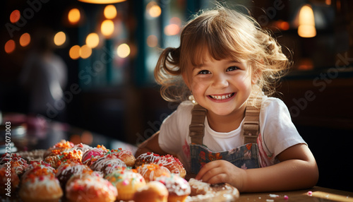 Smiling girl baking cookies  bringing joy to the kitchen generated by AI
