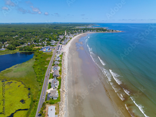 Cuadro en lienzo Sawyers Beach aerial view in summer with Ocean Boulevard in town of Rye, New Hampshire NH, USA