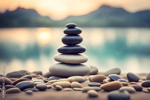 zen stones on the beach  stack of stones  meditation  zen  peacefulness  calm  wellness