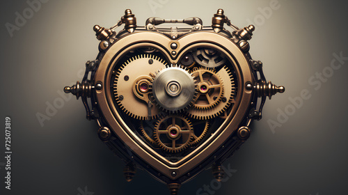 Golden heart with gears. Steampunk style.