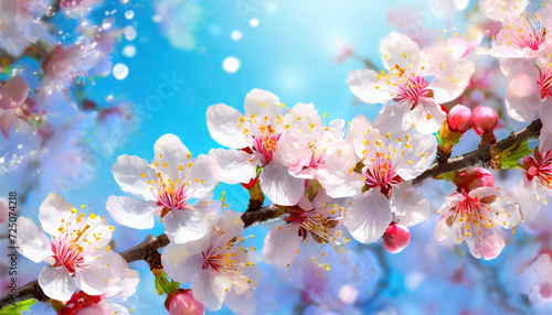 Spring blossom background. Beautiful nature scene with blooming tree.