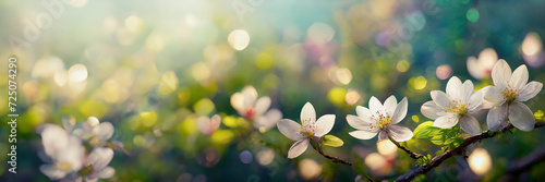 Spring background with flowers and bokeh lights