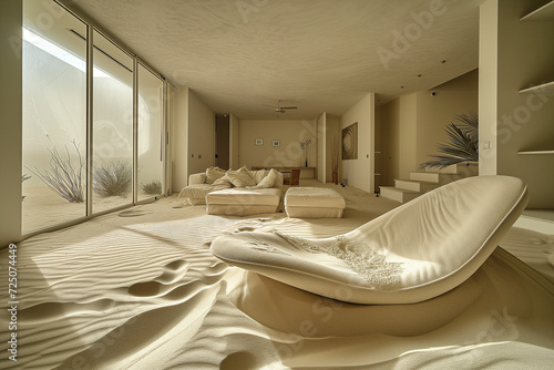 Abandoned modern villa in the middle east overtaken by sand dunes