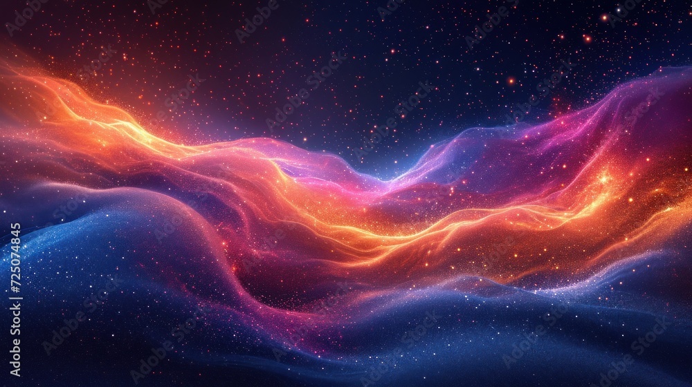 a computer generated image of a wave of light in a space filled with stars and a bright red and blue swirl. a computer generated image of a wave of light in a space filled with stars and a bright red and blue swirl.