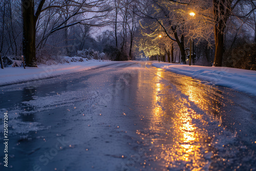 Slippery winter road on ice