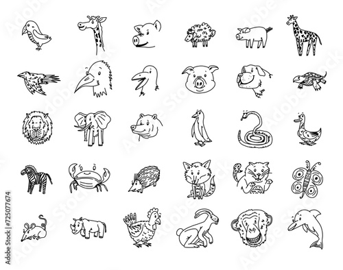 set aus 30 tier icons  tiergesichter und tiere