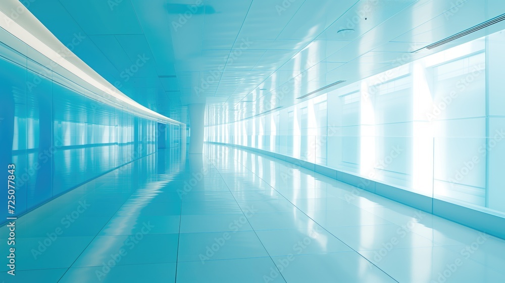 Sleek blue corridor inside a contemporary architectural space Sleek blue corridor inside a contemporary architectural space