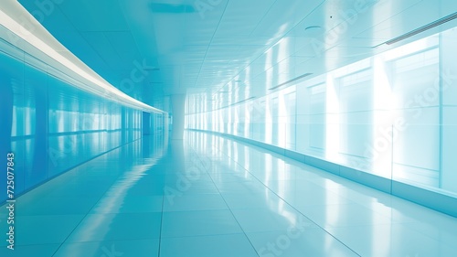 Sleek blue corridor inside a contemporary architectural space