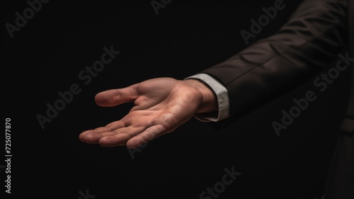 Professional man in dark suit extends an open hand © Artyom