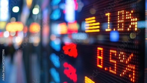 Dynamic stock market figures displayed in vivid neon