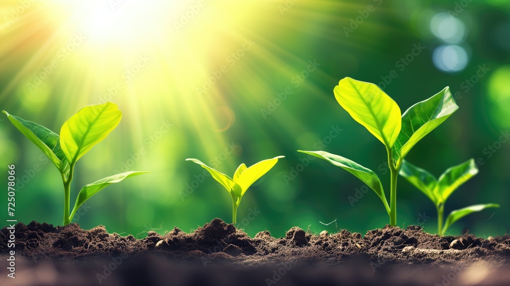 Fresh green seedlings sprouting in sunlight on earth Fresh green seedlings sprouting in sunlight on earth