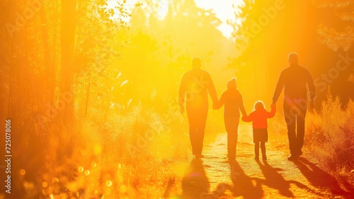 Silhouette of a family holding hands during an autumn sunset © Artyom