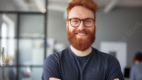 Smiling bearded man in office environment