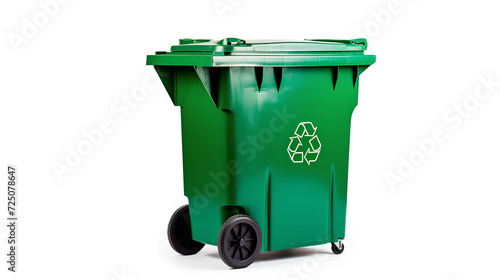 Green recycling container in the street. Sustainable concept. Renewable energy.