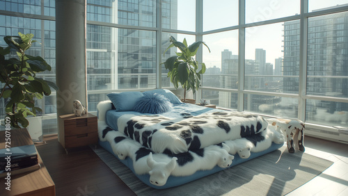 Furry Comfort: Bed with Milk Cow Design photo