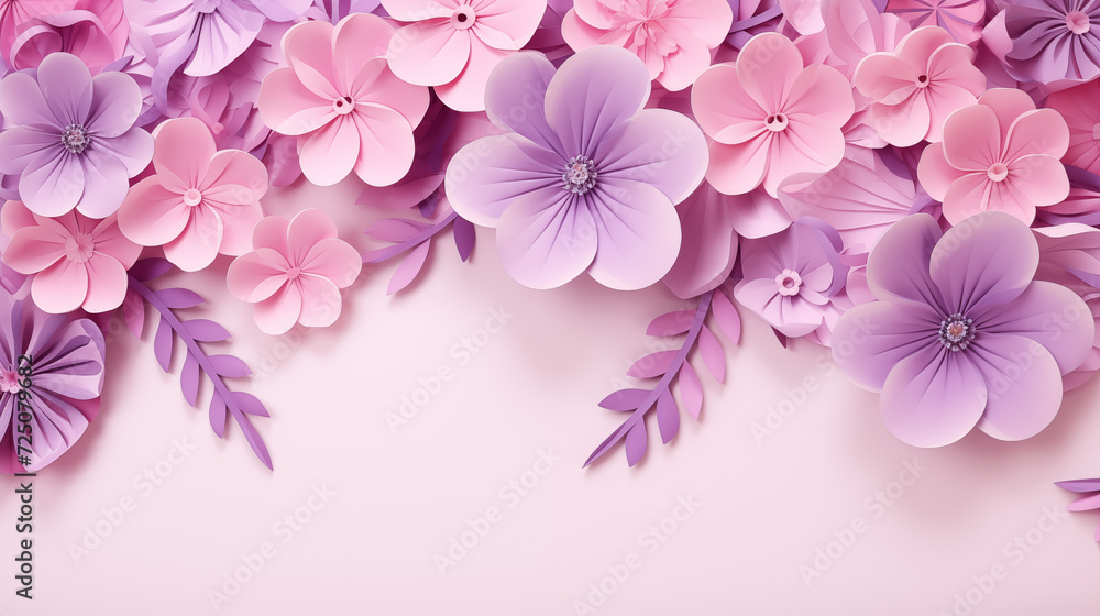 Kwiatowe fioletowe minimalistyczne fioletowe tło na życzenia z okazji Dnia Kobiet, Dnia Matki, Dnia Babci, Urodzin czy pierwszego dnia wiosny. Szablon na baner lub mockup.  - obrazy, fototapety, plakaty 