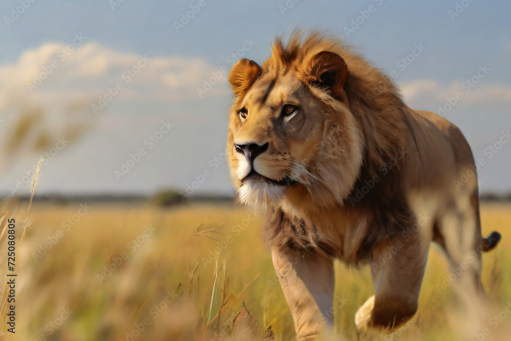 Obraz premium Löwe blickt in die Ferne und genießt den Ausblick. Das Optimale Fotomotiv für eine Safari in Afrika, der Top1 Predetor der Löwe ist eines der größten Raubtiere