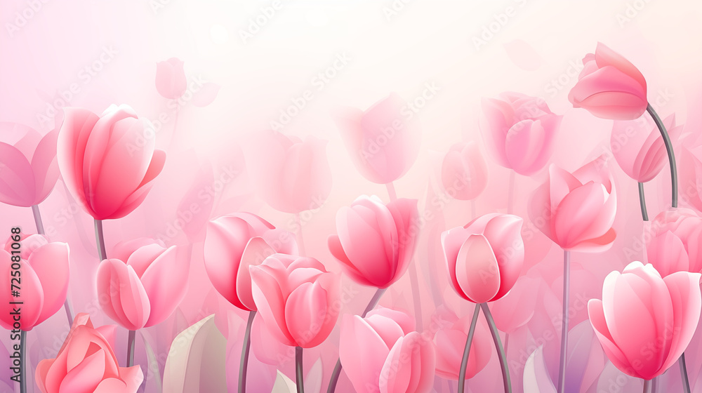 Kwiatowe różowe minimalistyczne tło na życzenia z okazji Dnia Kobiet, Dnia Matki, Dnia Babci, Urodzin czy pierwszego dnia wiosny. Szablon na baner lub mockup.  - obrazy, fototapety, plakaty 