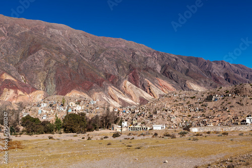 Cemetery at the foot of the Painter's Palette mountain in Maimara, Quebrada de Humahuaca, Jujuy, Argentina, South America photo