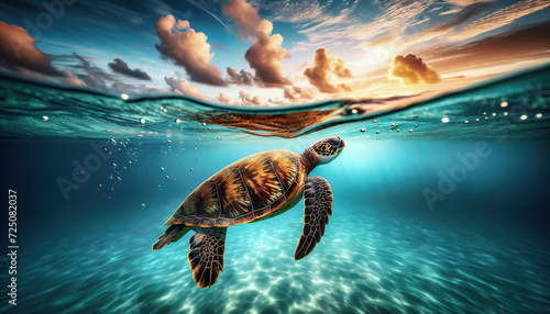 sea turtle swimming in water photo
