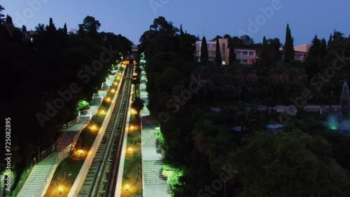 Desolated funicular of military sanatorium Sochinskiy at summer evening photo