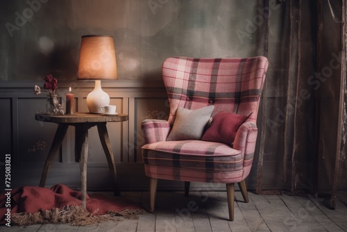 On the chair in a room, a cozy plaid