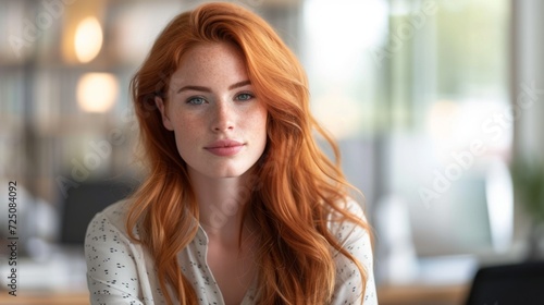 Wallpaper Mural Young professional woman with red hair, working in an office, her fitted blouse adding a touch of confidence and professionalism Torontodigital.ca